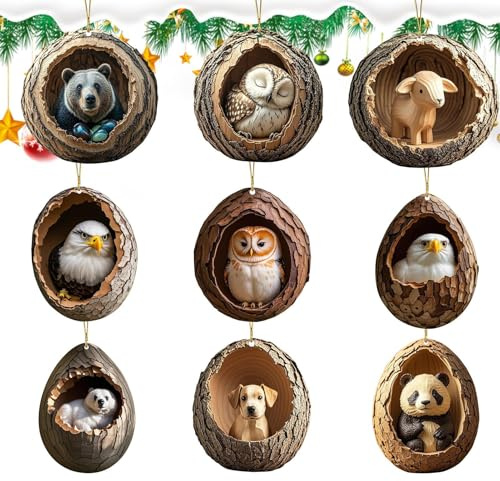 Senermter Tieranhänger Für Weihnachtsbaum,2D Acryl Deko Für Tannenbaum Und Fest | 9-teilig hängbar für Baum Schlüsselbund Rucksack Auto Innenspiegel