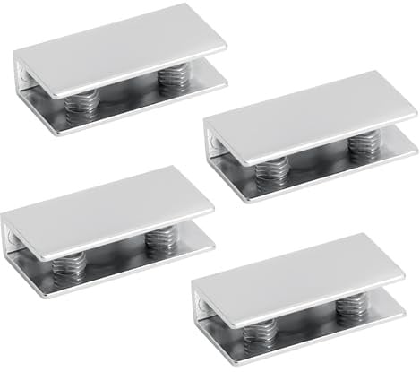 XRVRILE Morsetto per Vetro 6–10 mm – Supporto Vetro a Parete Regolabile in Lega di Zinco, Supporto Mensola Vetro con Viti Antiscivolo, Fissaggio con Viti per Bagno, Doccia, Parapetto, Set da 4