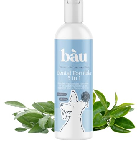 Bau Dental Formula 5in1 per Cani, Additivo per Acqua per Igiene Orale Quotidiana, Aiuta a Ridurre Placca e Alito Cattivo del Cane, Colluttorio Cane, PH Neutro
