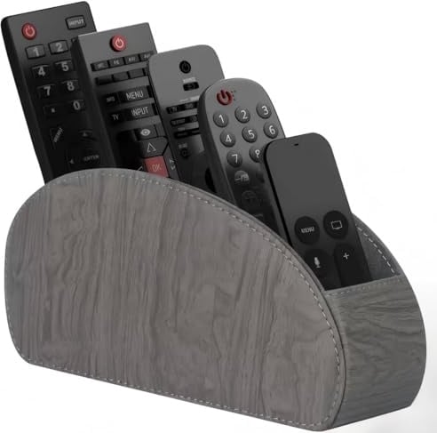 HOMHPLFE Porte-télécommande avec 5 poches, support de télécommande en cuir PU, Support de télécommande, rangement de la télécommande, pour cahiers, papeterie, téléphone portable (Gris)