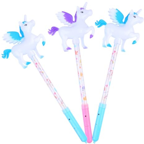 WESIEVYA Lot de 3 Bâtonnets Licorne Lumineux LED en Plastique, Accessoires de Fête Colorés Aléatoires, Jouets Magiques Lumineux pour Anniversaires et Événements Festifs Couleur Aléatoire