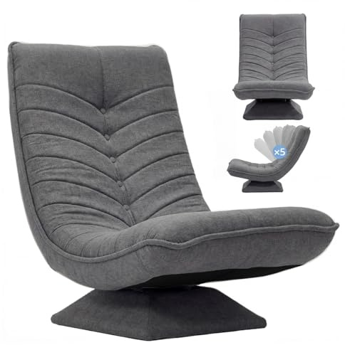 Asukale Sessel Wohnzimmer Verstellbare Rückenlehne, 360° Drehbar Bodenstuhl | Montagefrei, Leinen, 13CM Sitzkissen, Verstellbare Rückenlehne, 150kg Belastbarkeit, Platzsparend Klappbar, Grau