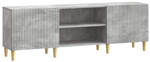 Foknhdi Meuble TV bas gris béton 150 cm - Meuble TV moderne en bois - Armoire multimédia avec 2 portes et étagère - Buffet pour salon