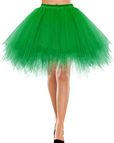 Bbonlinedress Rock Damen Knielang Tüll Petticoat Unterrock lang Petticoat Kleid Rockabilly Petticoat Unterrock kurz schwarzRetro Tutu Ballet Tüllrock Crinoline Cosplay Green XL