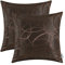 CaliTime Kissenbezüge Kissenhülle Packung mit 2 Schalen für Couch Sofa Heimdekoration modern glänzend und matt Kontrast Kreise Ringe geometrisch 50cm x 50cm Kaffee