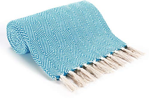 EHC Luxury Reversible Super Soft Cotton Diamond Large Throw For Sofa, Double Bed, Armchair - Teal, 150 x 200 cm