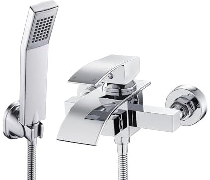 Rubinetto Cascata per Vasca da Bagno, BONADE Miscelatore Monocomando Rubinetti per Vasca con Doccetta a Mano, 150 cm Tubo Flessibile e Supporto, Ottone Cromato