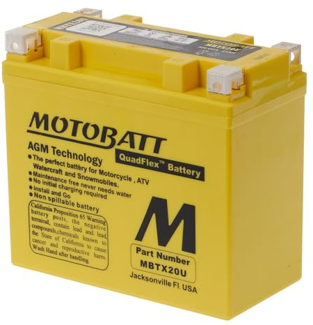 MOTOBATT - Batterie Moto AGM MBTX20U | 12V 22.5Ah 335CCA | Scellée & Activée en Usine | Compatible avec YTX20, YTX20L, et plus | Compatible avec Honda, Yamaha, Kawasaki, Suzuki, BMW et toutes