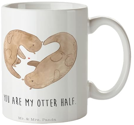 Mr. & Mrs. Panda Tasse Otter Herz - Geschenk, Cappuccino Tassen, Teetasse, Keramiktasse, Seeotter, Hochzeitstag, Tasse Sprüche, Fischotter, Designer