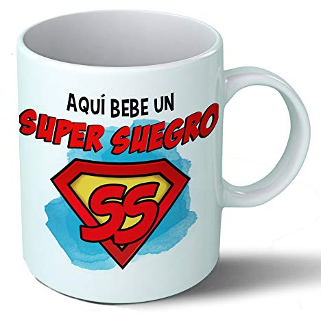 Planetacase - Taza Super Suegro Personalizada - Regalo Original para Suegros - Desayuno Café 330 mL - Apta Microondas y Lavavajillas - Cerámica