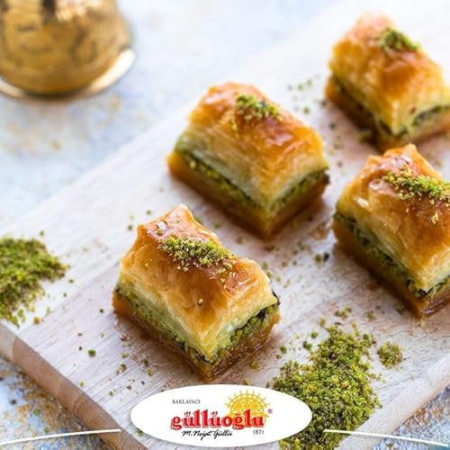 Gulluoglu Premium Dry Baklava with Pistachio, Freshly Produced and Long Lasting, Traditional Turkish Baklava (500 gr.-3 Pack)