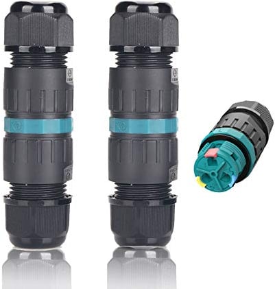 BLFDE Connettore per cavo impermeabile IP68 Nero Confezione da 2 Ø4mm-Ø12mm Certificazione TÜV Manicotto di collegamento elettrico a 3 poli per giardino | Scatola di giunzione da esterno