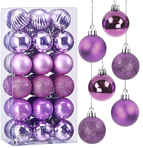 Taeku Weihnachtsdeko Weihnachtskugeln, 4CM 36 Stück Weihnachtsbaumschmuck Set Kunststoff Baumschmuck Christbaumkugeln Ornamente für Dekoration (Violett)