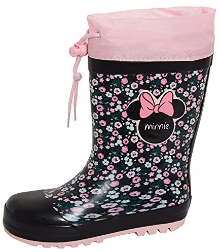 Disney Stivali da neve per bambine Minnie Mouse foderato in pile con cravatta e top Wellington per bambini, colore nero, Nero , 25 EU
