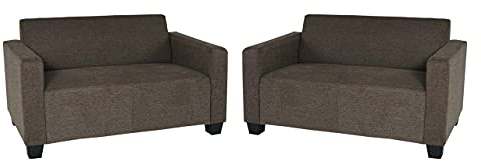 Mendler Sofa-Garnitur Couch-Garnitur 2X 2er Sofa Lyon Stoff/Textil - braun