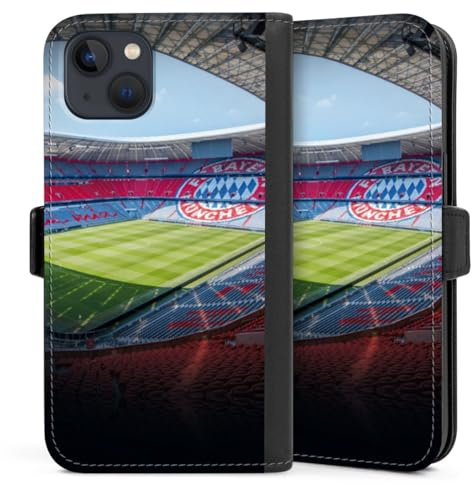 Klapphülle kompatibel mit Apple iPhone 13 Handyhülle aus Kunst Leder schwarz Flip Case FC Bayern München FCB Stadion