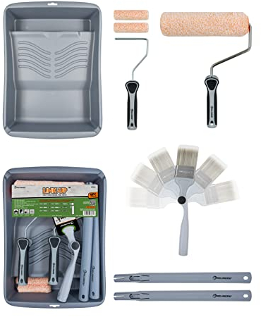 ROLLINGDOG Paint Roller Set - 9 PC Paint Roller and Tray Set with Extension Pole,PaintTool Kit for Wall Painting and Ceilings Decorating