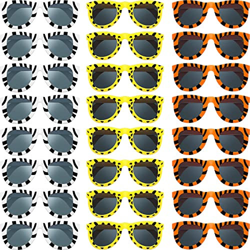 Flutesan 24 Stück Tierdruck Sonnenbrille Dschungel Sonnenbrille Zoo Tier Brille Safari Kinder Party Favor Wild Girl Boy Eyewear, Tiger, Zebra, Gepard Glas für Geburtstag Sommer Strand Themenparty