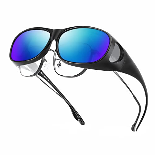Bloomoak Polarized Over Glasses Anti-Glare UV 400 Protection für Männer Frauen - Wrap Around Sunglasses/Fit-Over Prescription - Suit for Driving/Fishing/Golf(Eisblau)