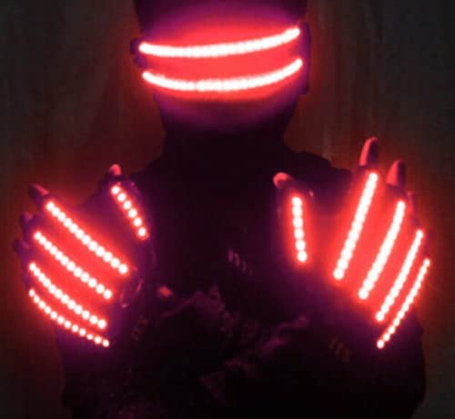 HULA Gants et Lunettes LED Lumineux - Gants Squelettes Avec Lunettes de Fête à Batterie (Rouge)