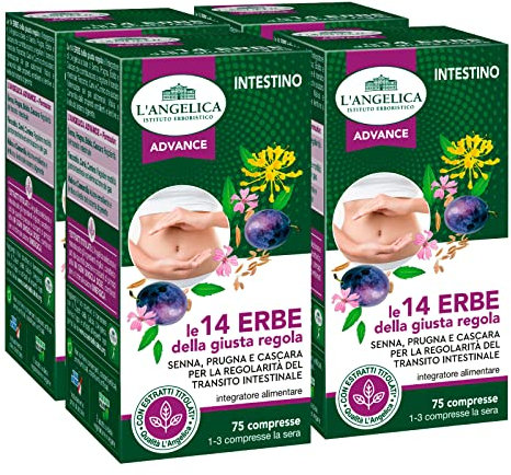 4x L'Angelica 14 Erbe della Giusta Regola Integratore Alimentare per l'Intestino - 300 Compresse