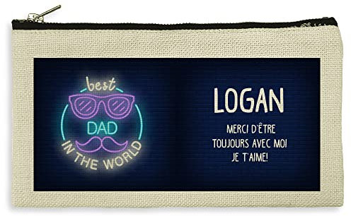 Trousse Personnalisable. Pochette Personnalisable. Trousse de Toilette Homme. La Fête des Pères. Cadeaux Personnalisés Homme. Tissu de Type Lin. 11.5 x 22.5 cm. Différents modèles.Papa Neon_FR