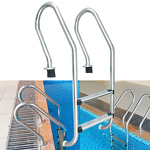 Escalera Piscina Escalera para piscina, pedal de piscina de acero inoxidable de 2 escalones con alfombrilla antideslizante, escalera para piscina para interiores y exteriores (50 x 60 x 133 cm)