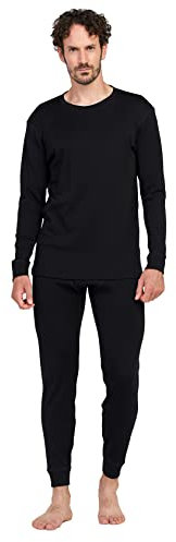 LAPASA Herren 100% Merinowolle Thermounterwäsche Set, Premium Merino Wolle Unterhemd & Unterhosen, Thermo Funktionsunterwäsche M126, Schwarz (Extra warm M126), XL