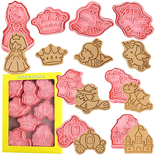 Fairytale Cookie Cutter Set, 8pcs 3D Pressable Fairytale Biscuit Cutters Set,for Kitchen Bakeware