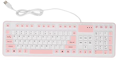 Zunate Foldable Silicone Keyboard, Flexible Roll Up Keypad, 106 Keys Waterproof Dustproof USB Wired Silent Soft Touch for PC Notebook Laptop (Pink)