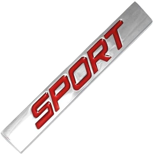 AUTOZOCO Emblema Adesivo Metallico Sport per Auto, Badge per Carrozzeria 7,8 cm x 1,2 cm in Metallo, Argento e Rosso