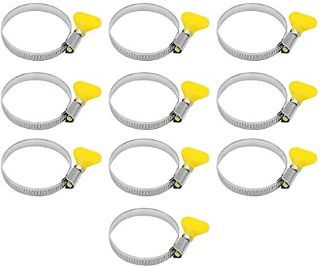 ZUDKSUY 10-Pack Stainless Steel Hose Clamp 1.25 to 2, Butterfly Thumb Screw Hose Clamps Yellow Key-Type Adjustable Clamps, 32-50 mm (1-1/4 to 2), 9mm Bandwidth for Plumbing Automotive