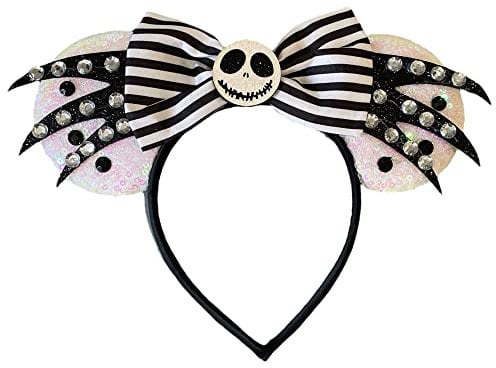 Jack Skellington Minnie Mouse Inspired Alice Headband With Big 5 Sequin Top Bow Handmade