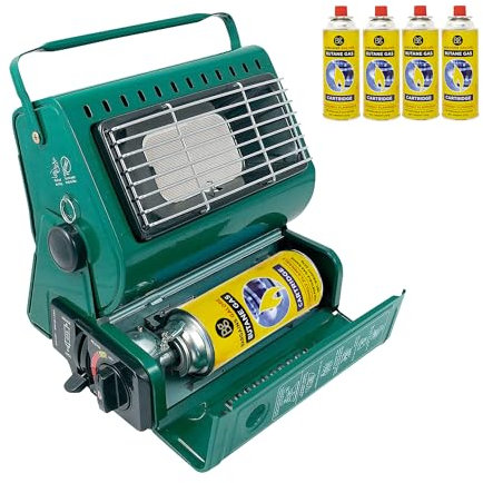 Portable Gas Heater - Outdoor Heater For Camping, Fishing, & Skiing Trips | 4 Butane Gas Canister | Pressure Sensing Shut Off - Bottles Stove Cooker Chef BBQ Heaters