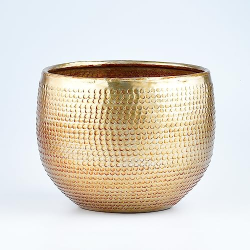 Marrakesch Moderne Deko Blumentopf aus Metall Gold 15cm groß Blumenkübel Elis Esthetic Wohnzimmer Deko für Innen & Außen