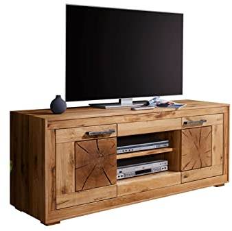 möbelando TV-Wand WZ-0315 aus Wildeiche in Natur geölt mit 2 Türen. Abmessungen (BxHxT) 150x62,1x46 cm