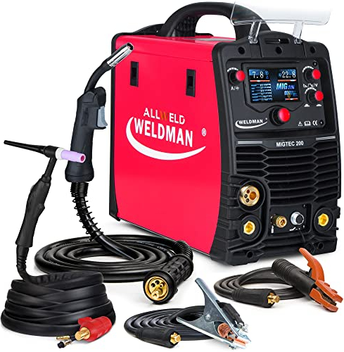 WELDMAN MIGTEC 200-200A Schutzgasschweißgerät mit Synergie - MIG/MAG, MMA, WIG DC, FLUX - Induktivität, Lötschweißen - 2T/4T-Modus, LCD, IGBT, Set: Solo