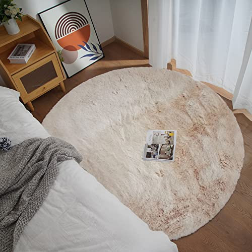 Ghouse Teppich Rund 150x150 cm Beige Flauschig Weich Wohnzimmer Schlafzimmer Dekoration rutschfest Kurzflor Teppich Waschbarer Carpet