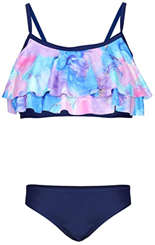 Aquarti Bikini Set, 030D mit Rüschen/Tie Dye/Blau/Lila/Rosa, 134