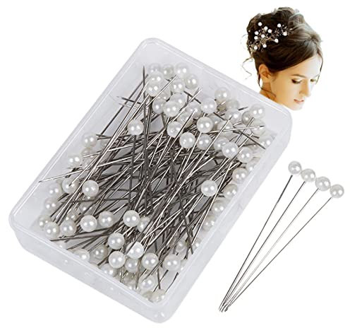 100 STÜCKE Pin Stecknadel Blumennadeln, Dekonadeln Mit Perlkopf, Diamant Blumenstrauß Pins, Perlenkopfnadeln Gerade, Stecknadeln Lang Mit Box, Perlkopfnadeln Für Nähen Schmuck Handwerk Dekoration
