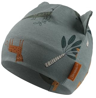 Sterntaler Beanie Tiere für Jungen UV -Schutz 50+ - Babymütze mit Ohren und Motiv - schützt den Kopf vor der Sonne - Leichte Mütze für Babys - mattgrün, 47