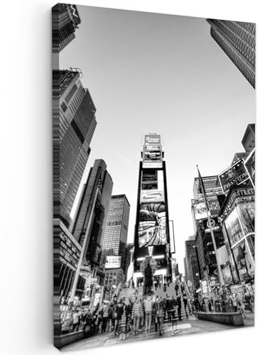 MuchoWow© Leinwand Bilder 60x90 cm Wanddeko Wohnzimmer Aesthetic Room Decor Deko Zimmer Wandbilder Modern Fotogeschenke Schwarzweiss - Weiss - Times Square New York - Bild Schwarz Weiß