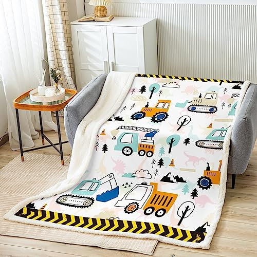 Cartoon Auto Kuscheldecke Niedlich Dino Traktor Decke 100x130cm Harvester Traktor Wohndecke für Kinder Jungen Construction Auto Couchdecke Dinosaurier Dekor Atmungsaktiv Flanell Fleecedecke