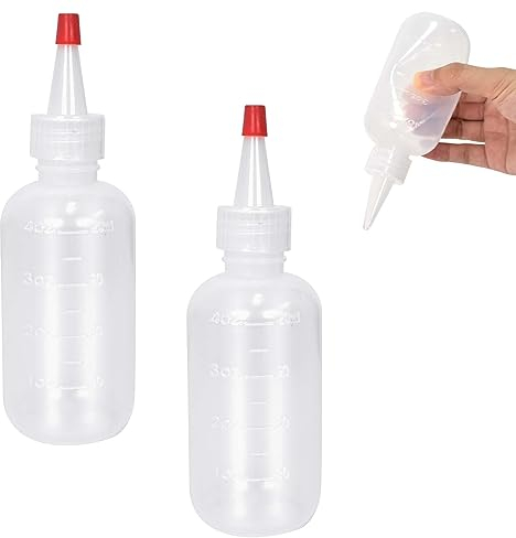 Lot de 2pcs Flacon Vide avec Embout Applicateur, 4 oz Flacon Applicateur Huile Cheveux Transparent, Bouteille de Compression Gradués en Plastique pour Salon de Coiffure, Peinture, l'Artisanat(120ML)