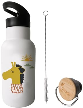 kikadu Trinkflasche Giraffe Natur - Kindergeschirr, BPA-frei, mit niedlichen Aufdrucken, Fassungsvermögen 350 ml