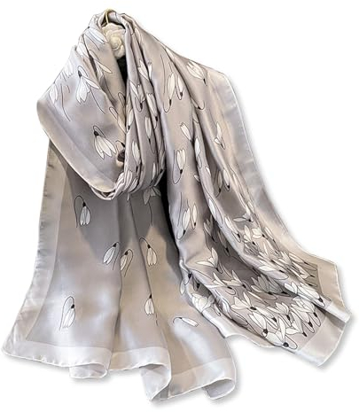 LumiSyne Sciarpa Di Seta Donna Fiore Stampato Moda Ed Elegante Stile Scialle Lungo e Morbido Foulard Calda Stole Protezione Solare Quattro Stagioni