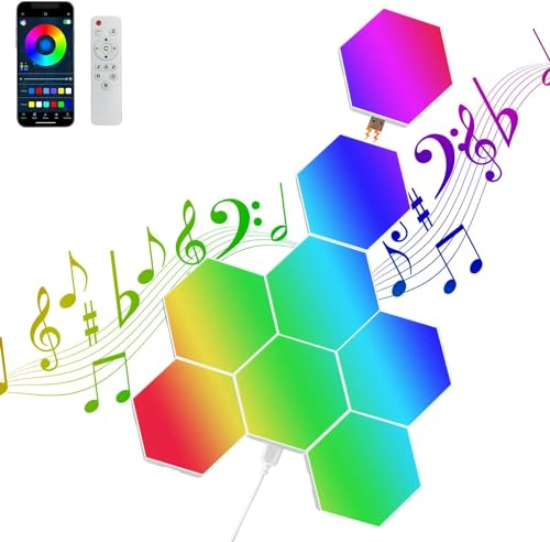 UooEA Panneau LED Hexagone Murale Lampe - 8 Pièces Smart RGB Gaming Murale Lampe avec App, 16 Millions de Couleurs Creative Appliques Murales pour Decoration