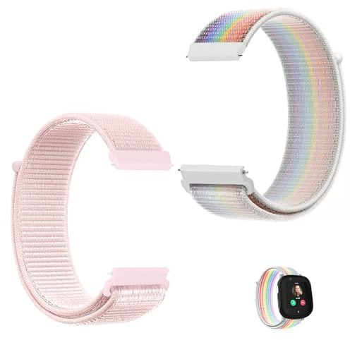 Hezhou 2 Stück Fabric Nylon Uhrenarmbänder 20mm Sportarmband 20m'm Elastisch Uhrenarmbänder uhrenarmbänder für herren damen Schnellverschluss Armband Verstellbare Aatmungsaktive (Rosa + Schillernd)