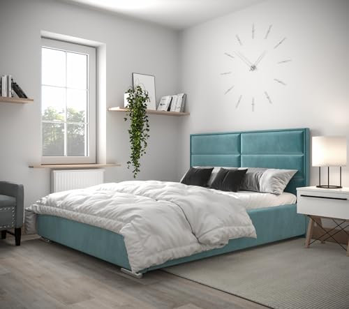 Verona Idee Polsterbett Bogota mit Lattenrost Holzrahmen Bettkasten 5 Größen viel Farben Auswahl 140cm x 200cm BLAU