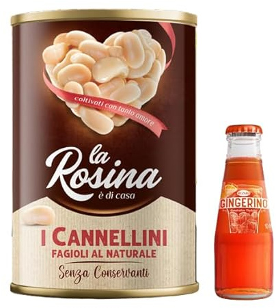 12 x La Rosina Bohnen Cannellini mit natürlichem Geschmack, Hülsenfrüchte in Dosen 400 g + 1 x Recoaro italienischer Aperitivo 10 cl gratis